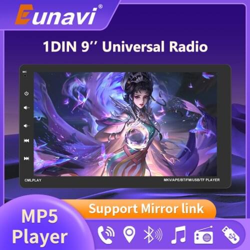 Eunavi 1Din Car MP5 Multimedia Player 9 inch HD Touch Screen Support Mirrorlink Rear View AUX USB SD Bluetooth radio