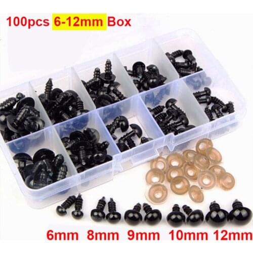 100pcs 6/8/9/10/12mm Black Plastic Crafts Safety Eyes for Teddy Bear Soft Toy Animal Doll Amigurumi DIY Accessories boc