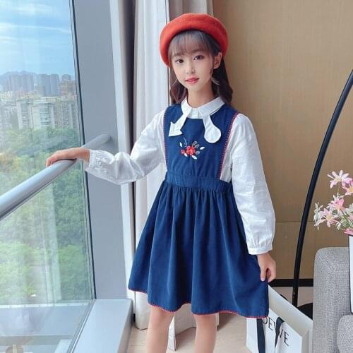 Girls Clothing Set Teen School Outfit Suits Flowers Dress + Blouses Christmas Kids Elegant Tracksuit for Girls 6 8 10 12 13Years