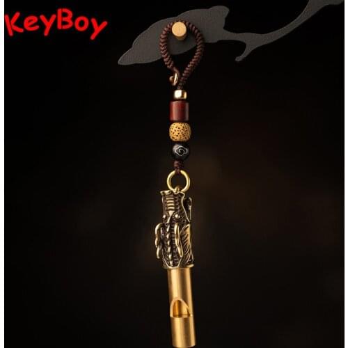 Copper Dragon Head Keychain Lanyard Pendant Outdoor Referee Whistle Vintage Key Chain for Wild Survival Whistles Keyring Jewelry