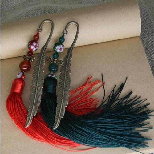 Retro Style Metal Leaf Pattern Bookmark with Carnelian Fringe Reading Gift Prize Presents Hairpin for office and school