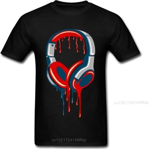 Musical Transition DJ Headphone Print Mens Black Tee Shirts Funky Art Design Adult Short Sleeve T-shirt Custom Rap Clothing