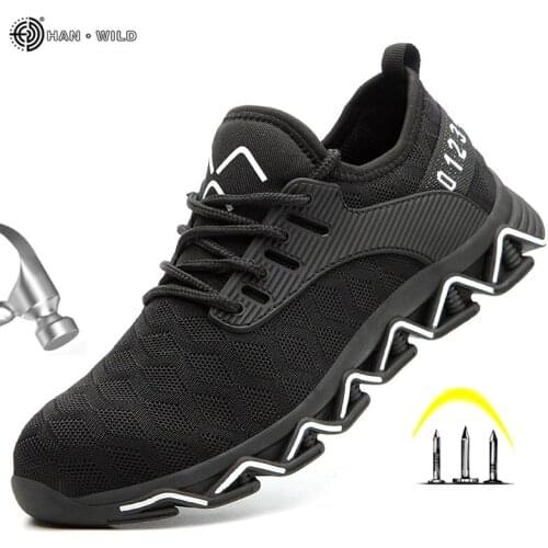 Men Work Shoes Steel Toe Stab Breathable Light Elastic Proof Construction Shoes Mens Wear-resistant Insulating Safety fShoes