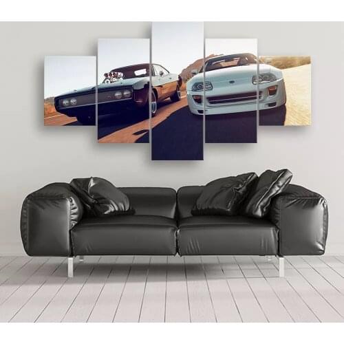 Wall Art Canvas Painting Hd Print 5 Pieces Movie Fast Furious Sports Car Racing Car Pictures Bedside Home Decorative Posters