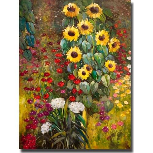 Farm Garden with Sunflowers Gustav Klimt Paintings Flowers Art oil on canvas High Quality Hand Painted Modern Artwork for wall