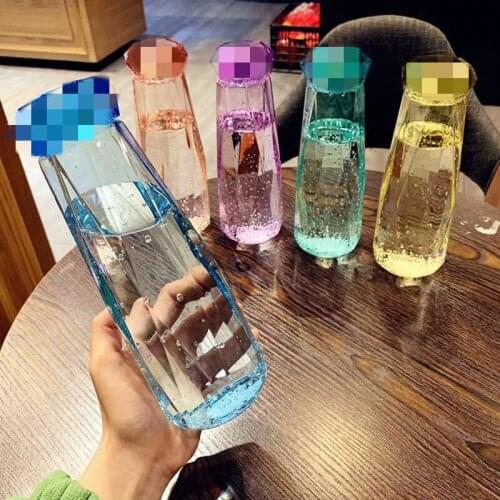 New Colorful Crystal Cup Creative Diamond Glass Tumbler Cup Heat Resistant Clear Cups of Water Cold Cups Clear Bottle with Cover