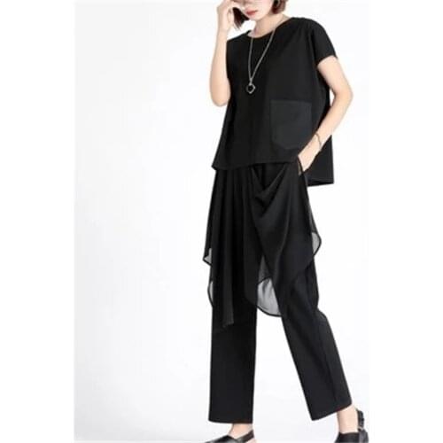 2021 new relaxed casual trousers dark Chiffon splice wide leg trousers trend
