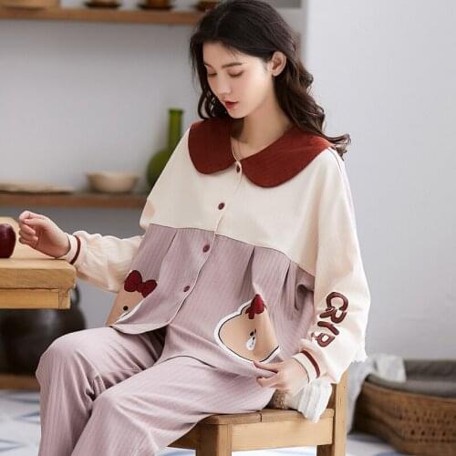 Autumn Pajamas Womens Cotton Full Sleeve Sweet Beauty Winter Cute Cartoon Homewear Set