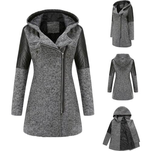 Womens Winter Warm Coat Hooded Outerwear Woolen Coat Wrap Outwear Overcoat Jacket