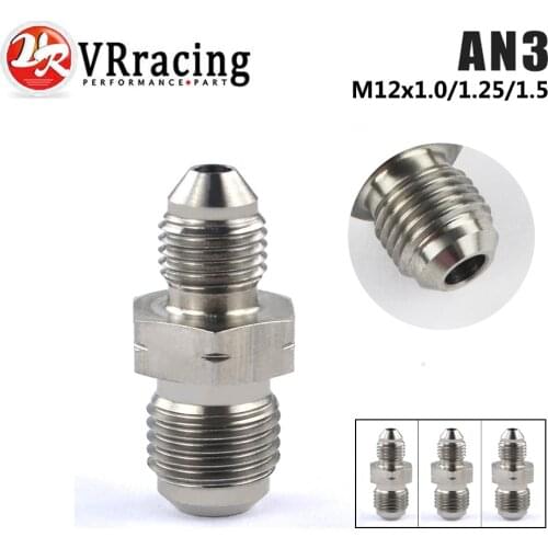 VR - 50 Pieces AN3 Male 3/8x24 UNF to M12x1.0 / M12x1.25 / M12x1.5 Male Bubble Flare Stainless Steel Brake Fittings Adapter