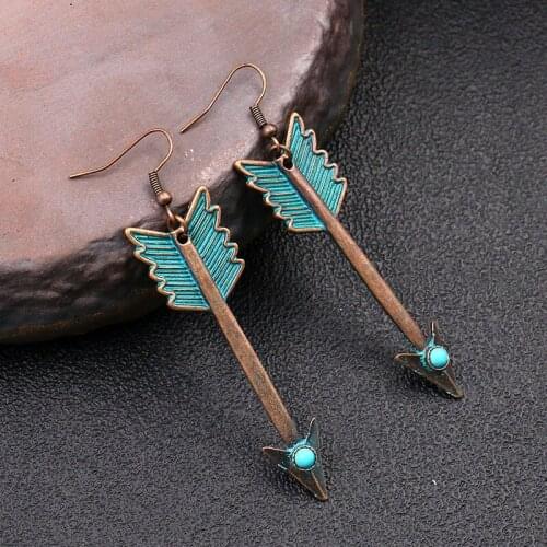 Retro Arrow Earrings Boho Ethnic Jewelry Vintage Bronze Metal Simple Gypsy Long Dangle Earrings For Women boucle oreille femme