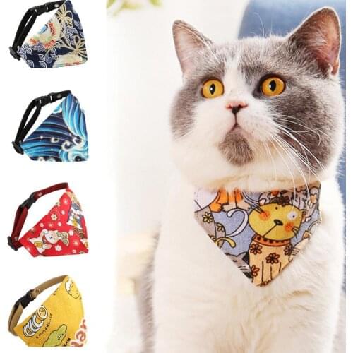 Pet Scarf Cute Print Adjustable Buckle Japanese Saliva Towel Wind Triangle Scarf Small dog cat collar accessories
