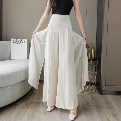 Chiffon High Waist drape Wide-Leg Pants Skirt New 2021 Splicing Chiffon Loose Pants Women Thin Split cargo Women Pants Skirt 02B