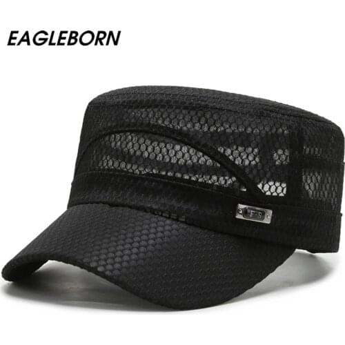 Summer Men Hat Military Hat Dad Hat Large Mesh Outdoor Mesh Cap Fishing Hat Shade Beach Flat Men Hat Black Navy Blue Light Hat