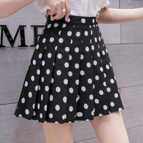 2021 Womens A-line Pleated Skirt Dot Printing Fashion Sweet High Waist Mini Girl Short Bottom Skirt Student Daily Clothing