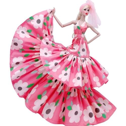 1/6 BJD Doll Clothes Pink Floral Princess Wedding Dress for Barbie Accessories Clothing FR Kurhn Party Gown Girl Best Gift 11.5"