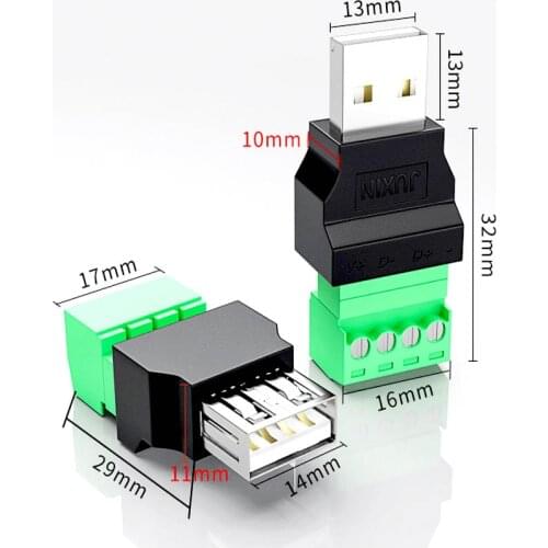 1Pc USB 2.0 Type A Male/Female to 4 Pin Screw Connector USB Jack with Shield USB2.0 to Screw Terminal Plug