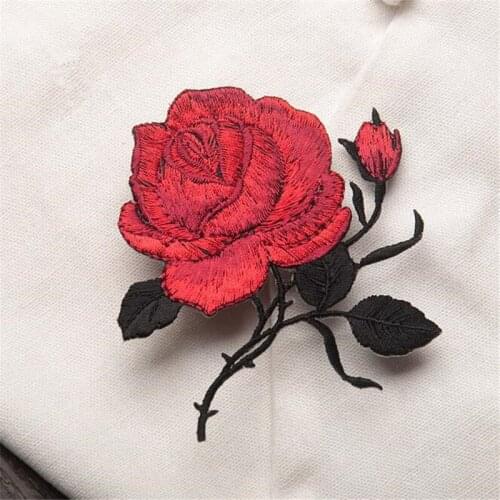 Red Rose Flower Patch for Clothing Iron on Applique Clothes Bags Decoration Patch DIY Apparel Accessories