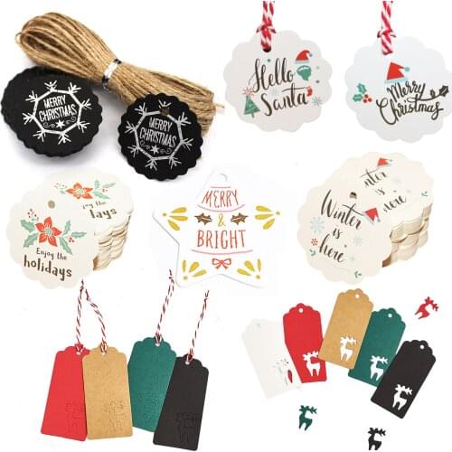 100pc Multi Christmas Cute brown white paper Gifts label tags handmade jewelry charms tag round wedding favors/cookies decor tag
