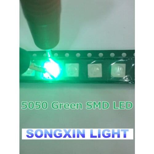 100pcs 5050 SMD Green PLCC-6 3-CHIPS 9000 MCD Ultra Bright LED High quality light-emitting diodes 5050 Green LED 5050 Diodes
