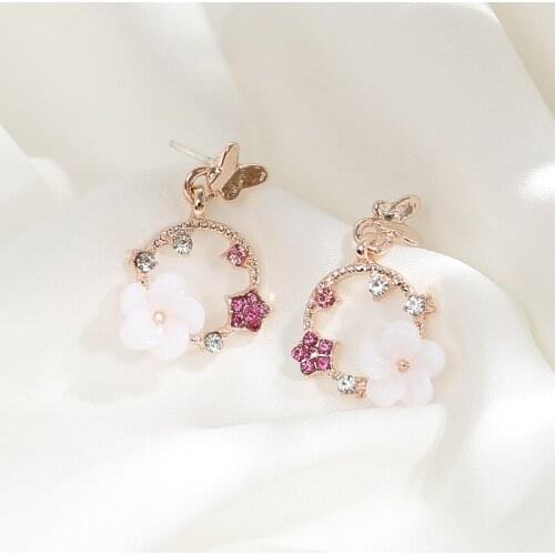 Sweet Butterfly Shell Flower Ear Stud New Style Fashion Earrings Small Elegant Simple Korean Style Ear Rings