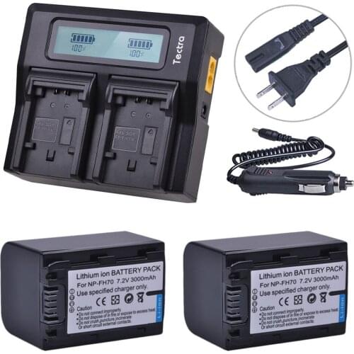 2Pcs 3000mAh NP-FH70 NP FH70 NPFH70 Camera Battery +LCD Rapid Charger for Sony NP-FH30 Cyber-shot DSC-HX1 Alpha DSLR-A230 Series