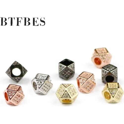BTFBES 2pcs White CZ Geometric Copper beads Pave Crystal metal Loose beads for Jewelry bracelet Necklace making DIY Accessories