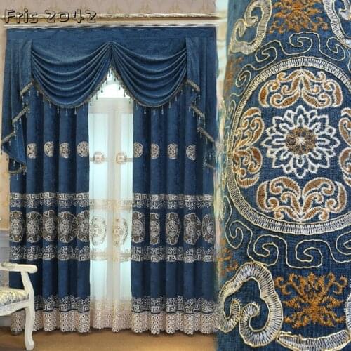 2021 Chenille Embroidered Curtains Customized Finished Shading Curtains for Living Dining Room Bedroom