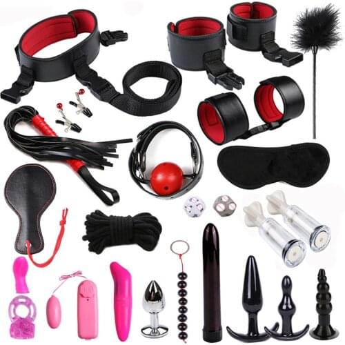 24Pcs Adult Sexual Bondage Whip Handcuffs Intimate Couple Sex Game Toys Tool Set BDSM Bondage Set Flirting Sex Toys For Slave