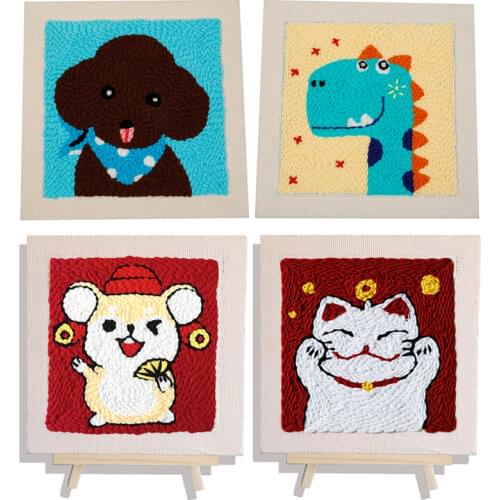 26*26cm Cute Animal Punch Needle Embroidery Kits for Beginner Embroidery DIY Craft Kits for Adults Embroidery Punch Needle Kit