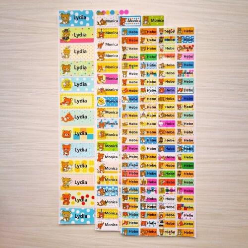 3 Size Cute Bear Customize Name Stickers Girl Boy Unique Decal Lables Personalized Colorful School Stationery Name Tags