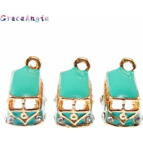 GraceAngie 3PCS Fashion Gold Bus Necklace Pendant Creative Public Buses Charms Jewelry DIY Key Chain Gift Accessory 18*10*10mm