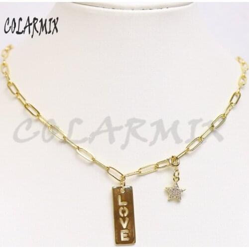 5 pieces New design LOVE pendants necklace link chain necklace zircon Star jewelry letters necklace for women 51002