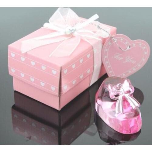 50Pcs Baby Shower Gift For Guests Pink Color Crystal Baptism Favor Kids Birthday Party Return Gift Baby Shower Boy Girl+Box