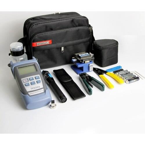 8 In 1 Fiber Optic FTTH Tool Kit with FC-6S Fiber Cleaver and Optical Power Meter 5km Visual Fault Locator Wire stripper