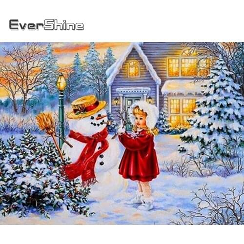 EverShine 5D Diamond Embroidery Winter Diamond Painting Full Drill Square Scenic Picture Of Rhinestone Mosaic Snowman Home Decor