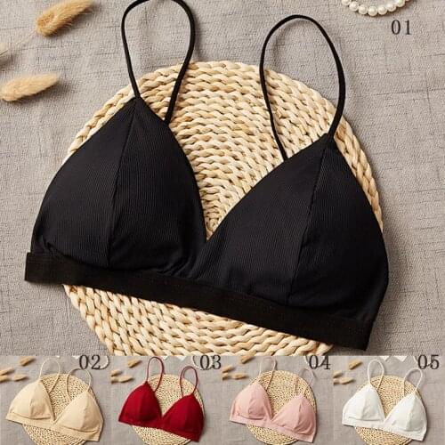 French Style Triangle Cup Bra Thread Thin Shoulder Strap Beauty Back Bras Sexy Deep V-Neck Solid Color Tube Top
