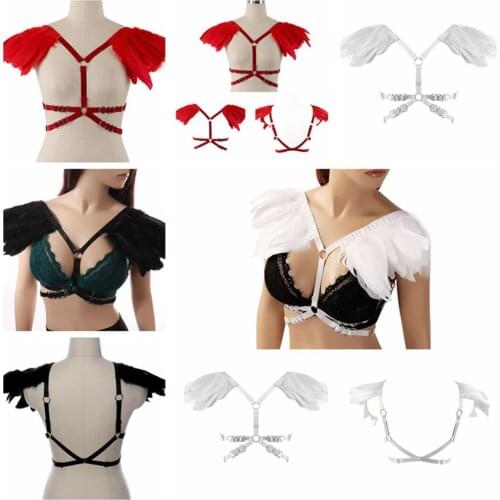 White Feathers Harness Bra Full Body Lingerie Erotic Adjust Waist Belt Suspender Dance Festival Costume Womens Body Rave Outfit