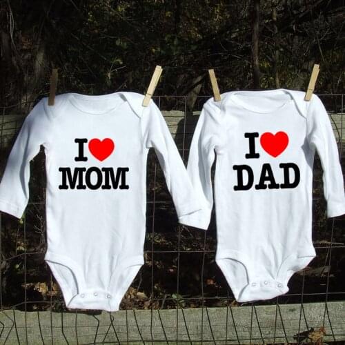 Cute Baby Boys Girls Romper Cotton Long Sleeve Letter Print I Love Dad Mom Jumpsuit Infant Clothing Newborn Baby Bodysuits