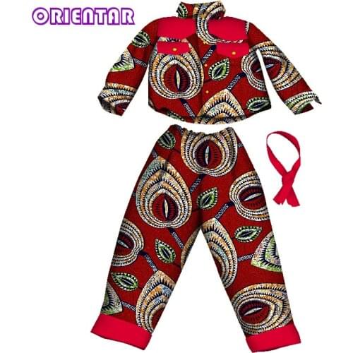 2 Pieces Sets Boy Kids African Print Suit Tops and Pants African Children Long Sleeve Shirt Pants Set Bazin Riche Clothes WYT195