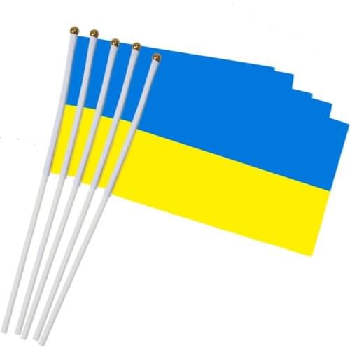 5pcs Ukraine Stick Flag, Ukraine 14*21CM HandHeld Mini Flag With White Pole - Vivid Color and Fade Resistant