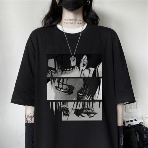 Japanese Anime Attack On Titan Women T-shirt Levi·Ackerman Eye Punk Tops Summer Harajuku Loose Gothic Short Sleeve Unisex Tshirt
