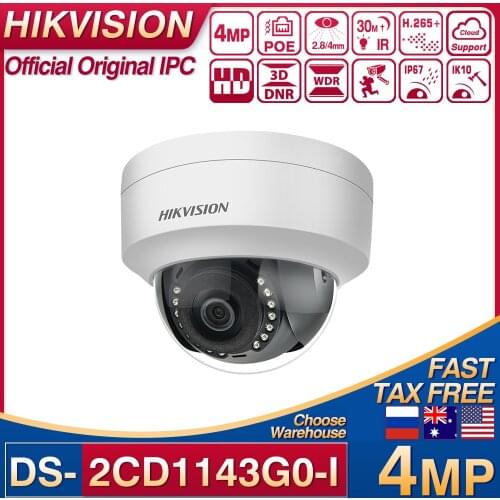 Hikvision DS-2CD1143G0-I POE IP Camera 4MP IR Network Dome Video Surveillance 2560*1440 30M IR IP67 IK10 H.265+ iVMS ONVIF CCTV