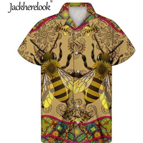 Jackherelook Bee Boho Pattern African Art Design Plus Size Men Tropical Tops Shirt Hawaiian Blouse for Mens camisas para hombre