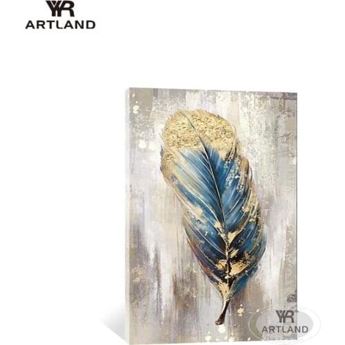 Modern abstract beautiful color and gold feather Hand-painted canvas oil paintings wall art picture for living room home decor