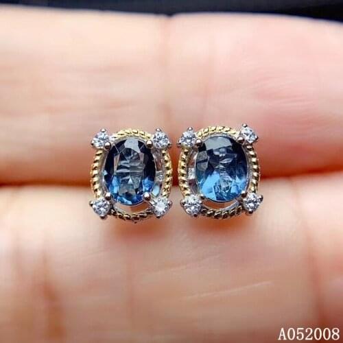 KJJEAXCMY fine jewelry 925 sterling silver inlaid natural blue topaz ear studs fashion ladies earrings support testing
