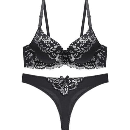 Womens Bra Panties Suit Patchwork Color Push Up Brassiere Breathable Thongs Large Sizes Sexy Lace Underwear Set