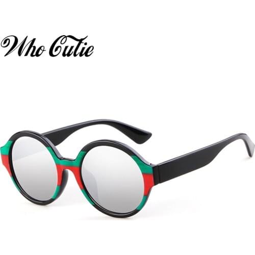 WHO CUTIE 2018 Round Designer Sunglasses Women Brand Vintage Tortoiseshell Red Green Strip Mirror Sun Glasses Men Shades OM757