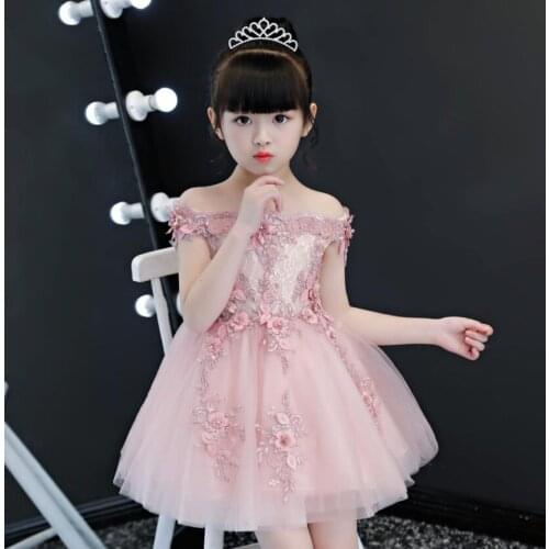 Girls Flower embroidery lace Dresses Wedding Girl Princess show Dress Girl Party Dress children Birthday Clothes for kids 2-13T