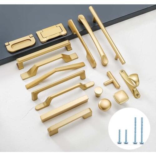 Simple Style Matte Gold Cabinet Handles Solid Aluminum Alloy Kitchen Cupboard Pulls Drawer Knobs Furniture Handle Hardware